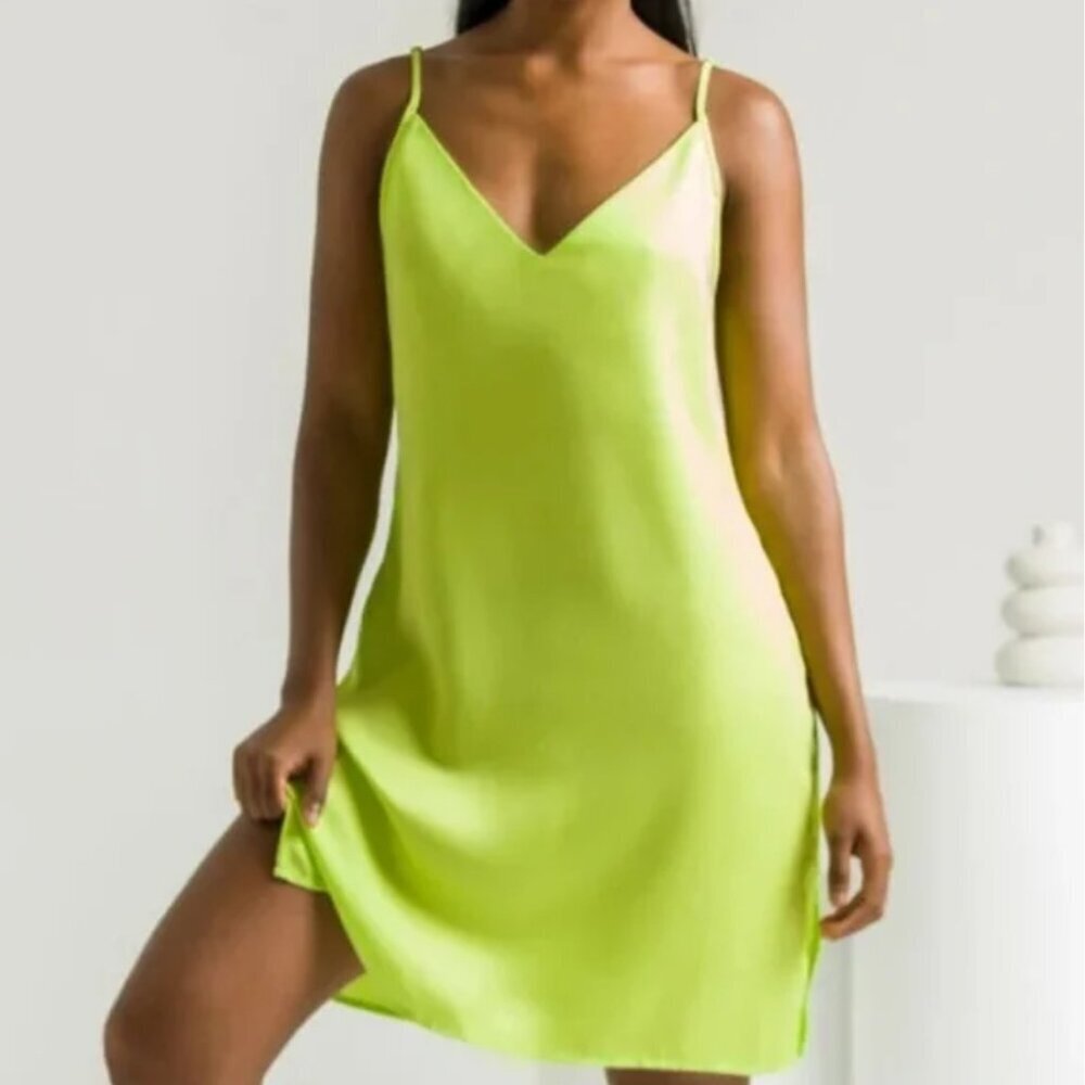 ETTITUDE Women's Sateen Slip Dress in Lime NIB